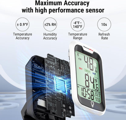 ThermoPro TP358 Bluetooth Thermometer - Smart Indoor Temperature & Humidity Sensor | 260Ft Range, Backlit Display