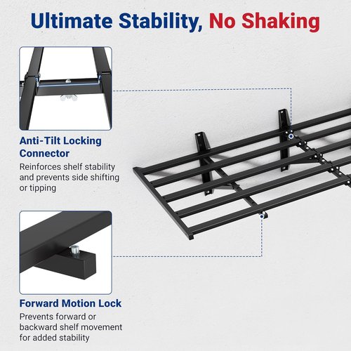 FLEXIMOUNTS Heavy Duty Garage Wall Shelving - 1200lbs Capacity | 2-Pack 2x6ft with 8 Hooks for Tools & Supplies