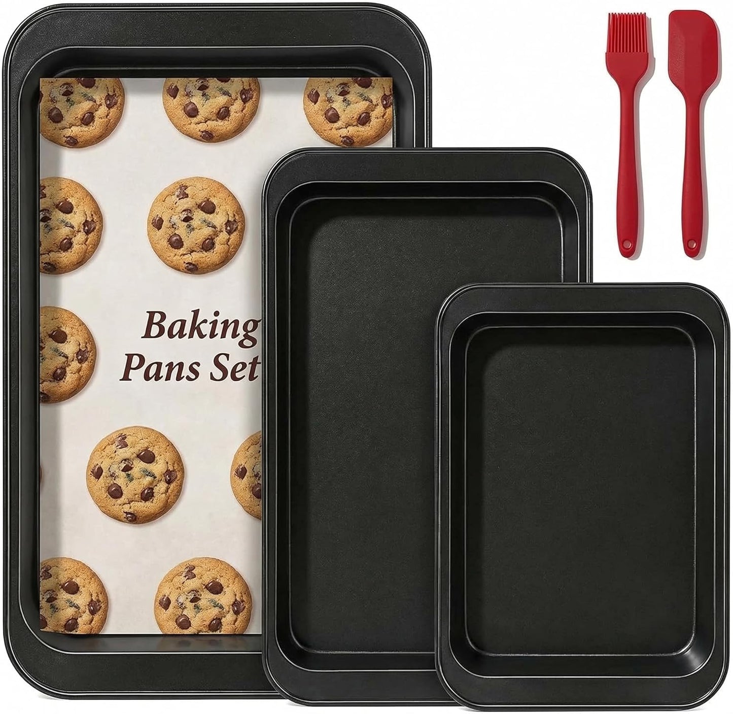 Skiennix Nonstick Baking Sheet Pan Set of 3 - Stackable, Rust & Warp Resistant, Easy Clean Black