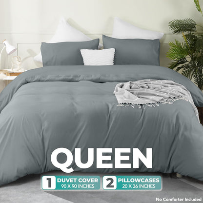 Utopia Bedding Duvet Cover Set - Soft Brushed Microfiber with Zipper Closure | 3-Piece Queen Set in Grey