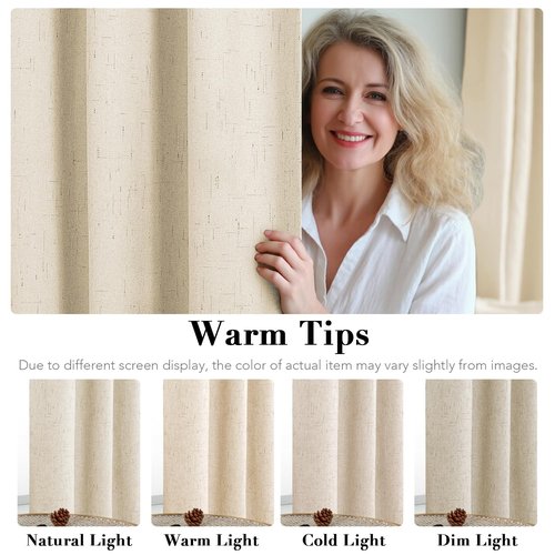 H.VERSAILTEX 100% Blackout Curtains for Bedroom Thermal Insulated Linen Textured Curtains Heat and Full Light Blocking Drapes Living Room Curtains 2 Panel Sets, Bleached Sand, 52x45 Inch