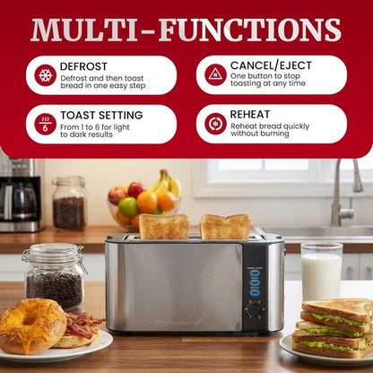 Elite Gourmet ECT3200 2-Slice Slim Toaster - Extra Wide Slots for Bagels & Waffles | Stainless Steel & Black