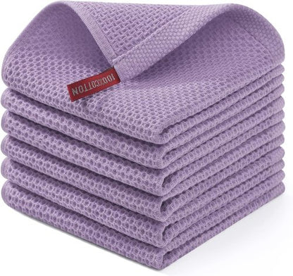 Homaxy Kitchen Dish Cloths - Ultra Soft 100% Cotton Waffle Weave, Quick Drying, 12 x 12 Inches, 6-Pack in Lavender