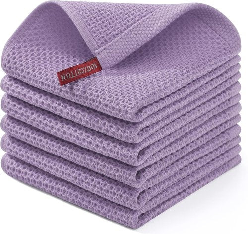 Homaxy Kitchen Dish Cloths - Ultra Soft 100% Cotton Waffle Weave, Quick Drying, 12 x 12 Inches, 6-Pack in Lavender