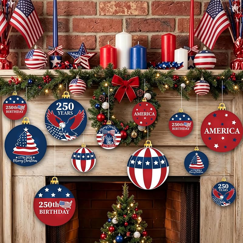 Outdoor 24-Piece 250th Anniversary Christmas Ornament Set