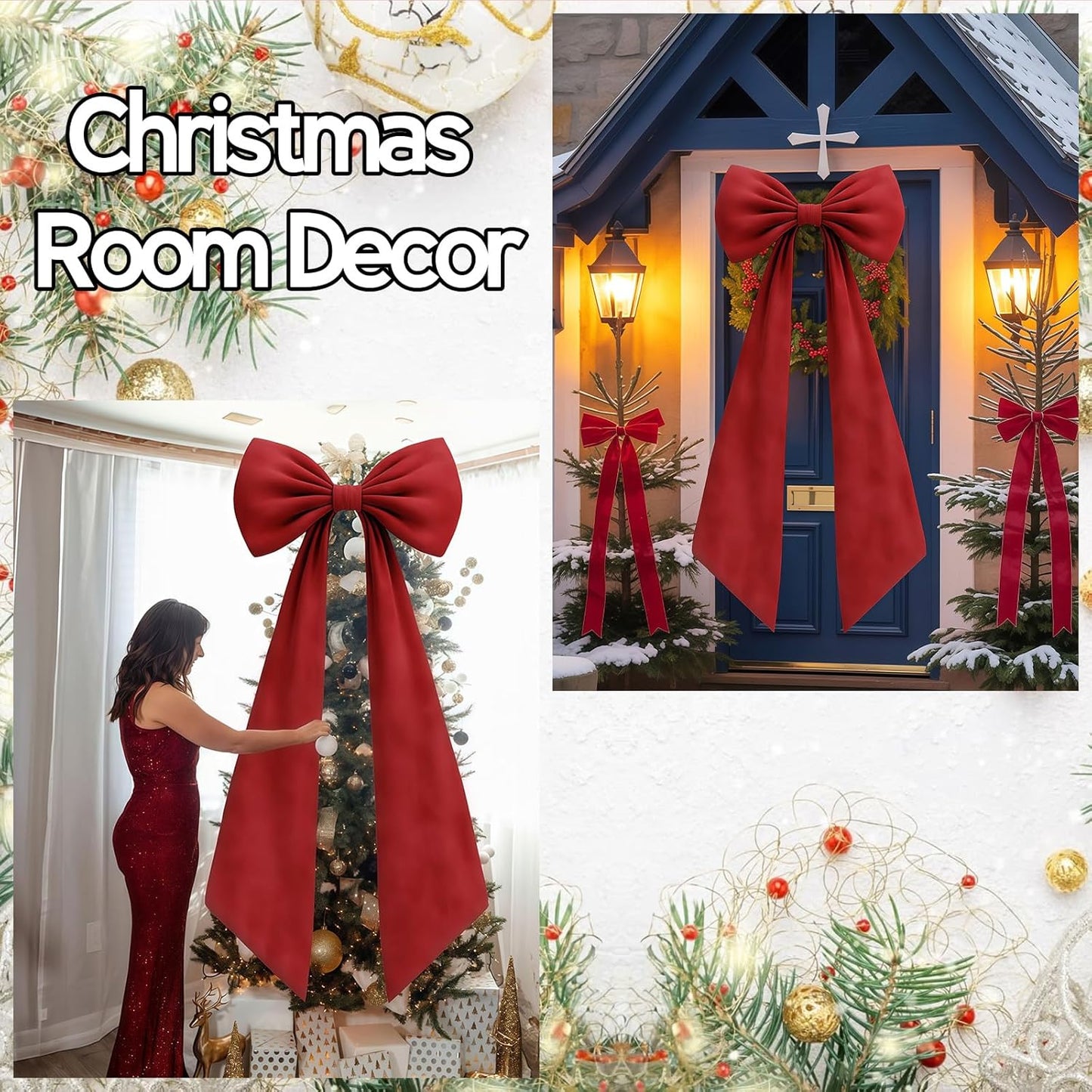 Regine Switzerland Large Ruby Red Velvet Bow - 50 x 20 Inch Christmas & Wedding Decor | Heavyweight Design
