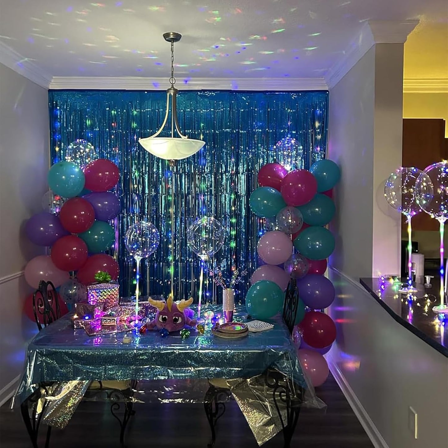 Melsan Foil Fringe Curtains - 3 Pack Tinsel Backdrop for Birthday, Baby Shower & Graduation - Teal 3.2 x 8.2 ft
