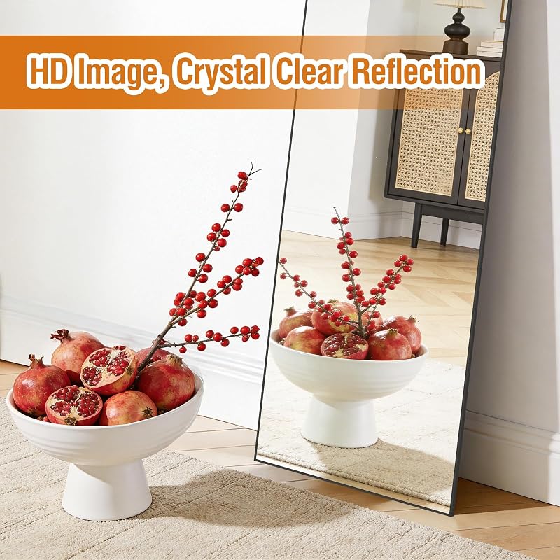 56x18 Full Length Mirror with Black Aluminum Frame - Freestanding Floor Standing