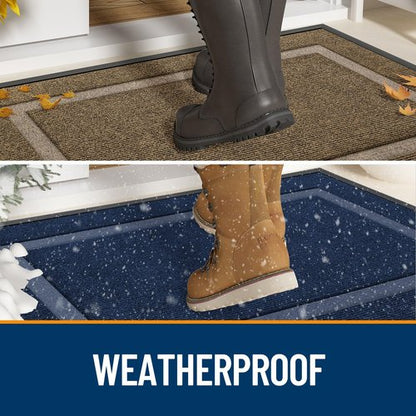 OLANLY Front Door Mat Indoor Outdoor Entrance, Waterproof All-Season, All-Weather Doormat, Sturdy Natural Rubber, Fade Resistant, Low Profile, Easy Clean Patio Porch Entryway Mat, 29.5x17, Brown