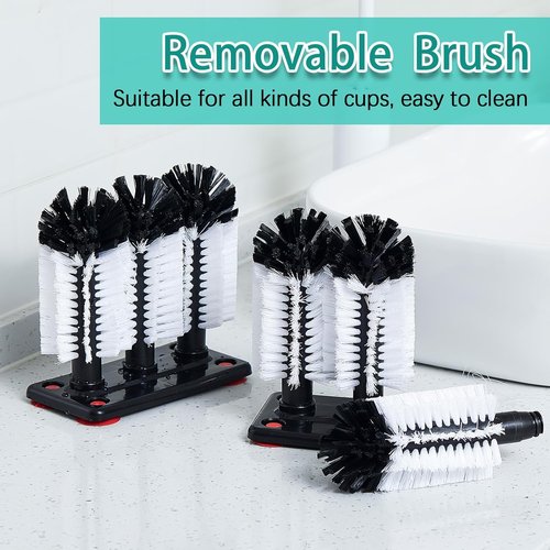Havawish 2 Pack Water Bottle Cleaning Brush with Suction Base, 3 Head Bristle Bar Glass Washer for Sink, Cup Washer Brush Cleaner for Bar Beer Cup, Wine Glass(7.3 x 3.7 x 7.5)