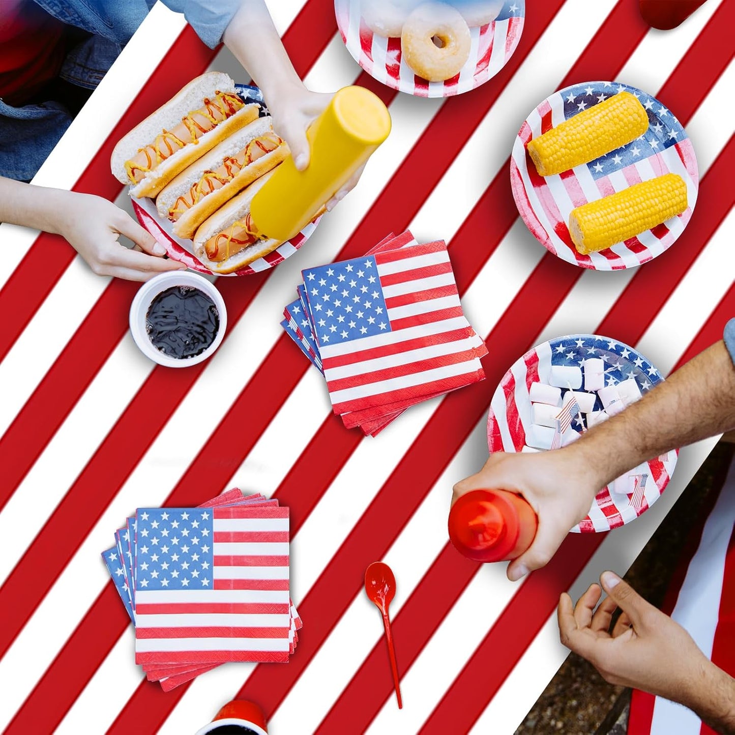 Patriotic Plastic Tablecloth by [Brand Name] - 3-Piece American Flag Design | 54 x 108 Inch Disposable Rectangle for 4th of July & Memorial Day