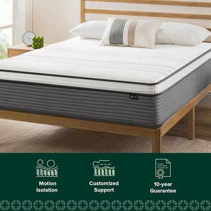 ZINUS 10 Inch True Support Hybrid Mattress - Queen Size, Medium Feel, Fiberglass Free, Motion Isolation, Safe Foams