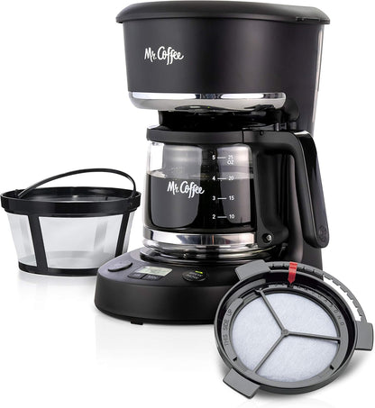 Mr. Coffee 5-Cup Programmable Coffee Maker - Auto Pause Feature, Compact Design, Black