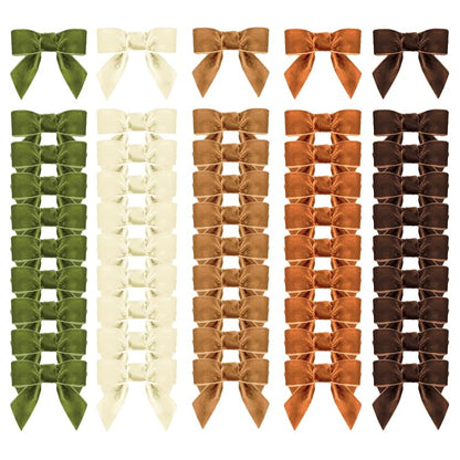 Meseey 2.5 Inch Velvet Bows with Twist Tie – 50 Pcs Khaki Brown Moss Ivory Copper Velvet Ribbon Bows
