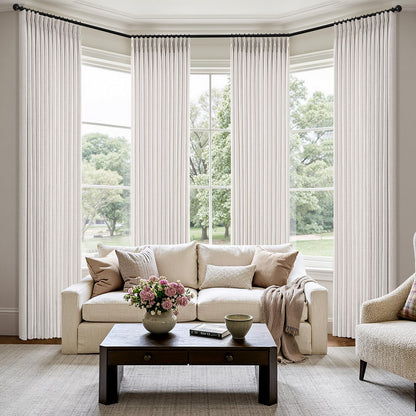 MIULEE Pinch Pleated Thick Linen Curtains - 90 Inch, 4 Panels, Semi-Sheer Light Filtering Drapes in Beige & White