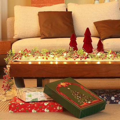 Breeze Touch 2 Pack Lighted Olive Garland with Red Berries - Battery Operated Snowy Christmas Decor