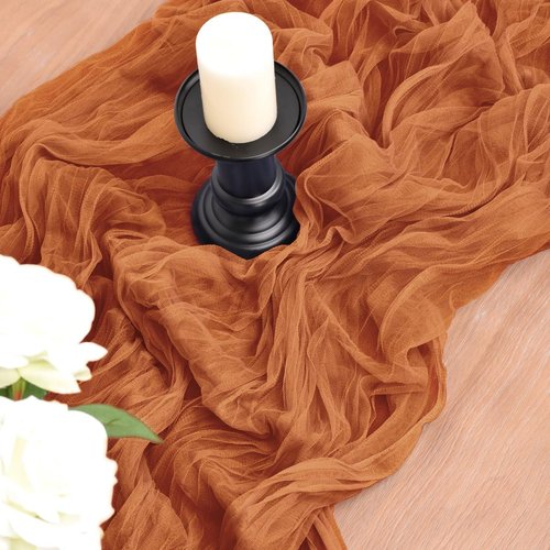 Joanlody Terracotta Cheesecloth Table Runner - 10Ft Rustic Boho Decor for Spring & Easter Events