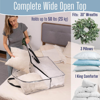 VENO Clear Moving Bags - Heavy Duty Packing Totes for 30" Wreaths, Clothes & Bedding | 4 Pack