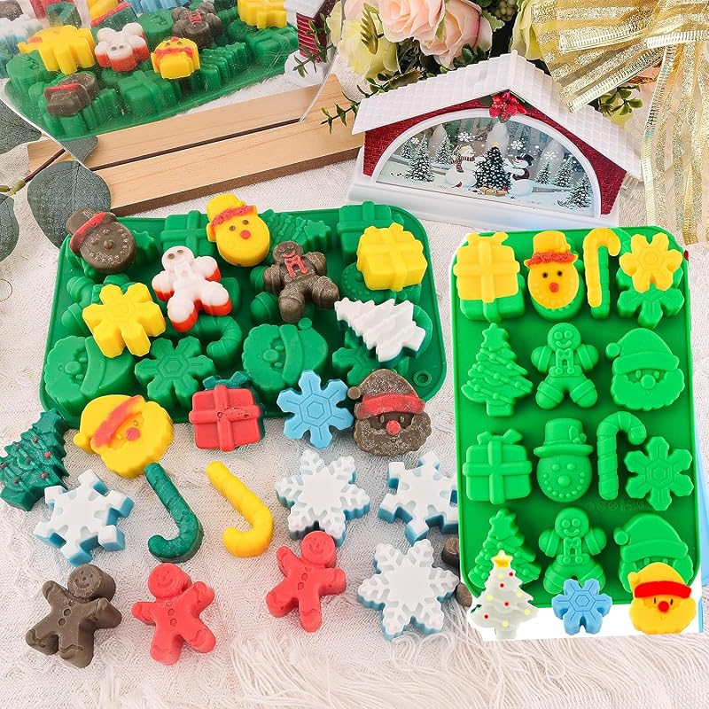 Christmas Theme Silicone Molds 2 Pack – 7 Holiday Shapes Candy Chocolate Gelatin Ice Cubes