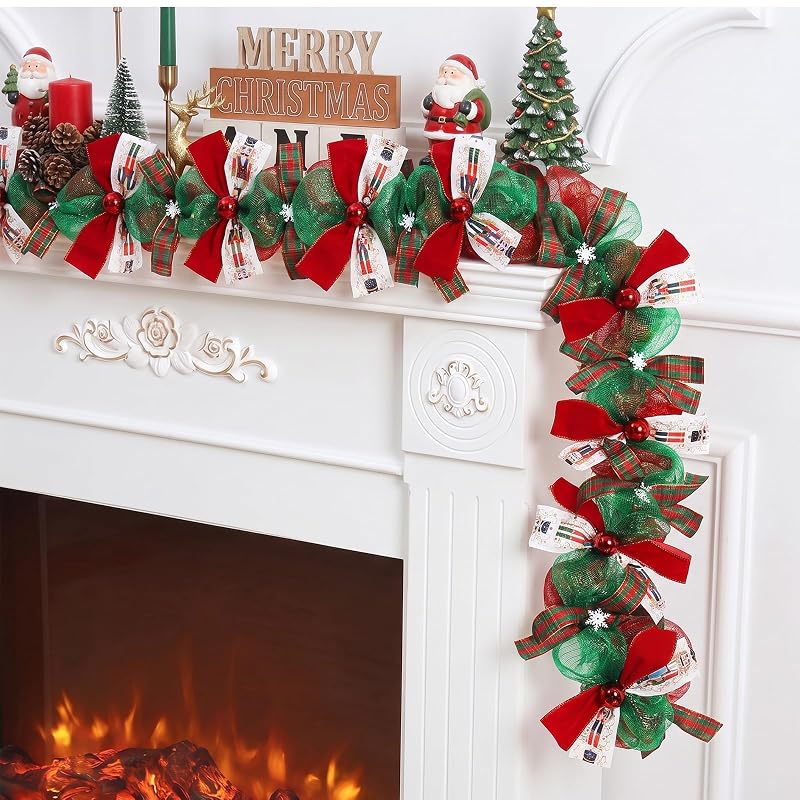 Nutcracker Christmas Garland Deco Mesh Ribbon with Ornaments