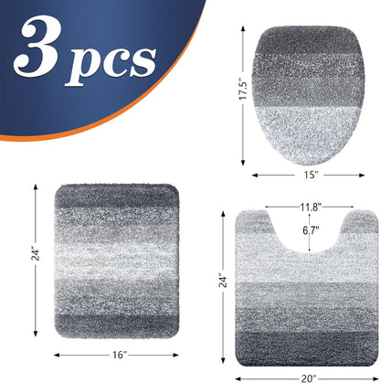 OLANLY Bathroom Rug Set - Soft Microfiber Absorbent Mats with U-Shaped Contour & Toilet Lid Cover | Quick Dry, Machine Washable, Grey