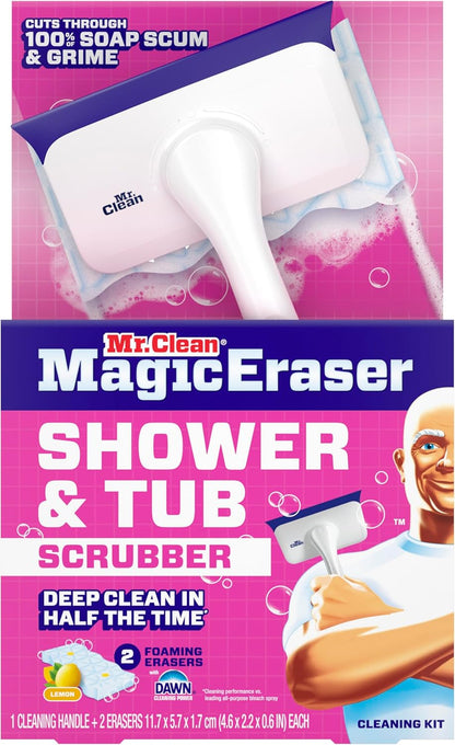 Mr. Clean Magic Eraser Bathroom Cleaner - All-in-One Shower & Tub Scrubber Kit | 2 Scrubbers & 5 Foaming Erasers