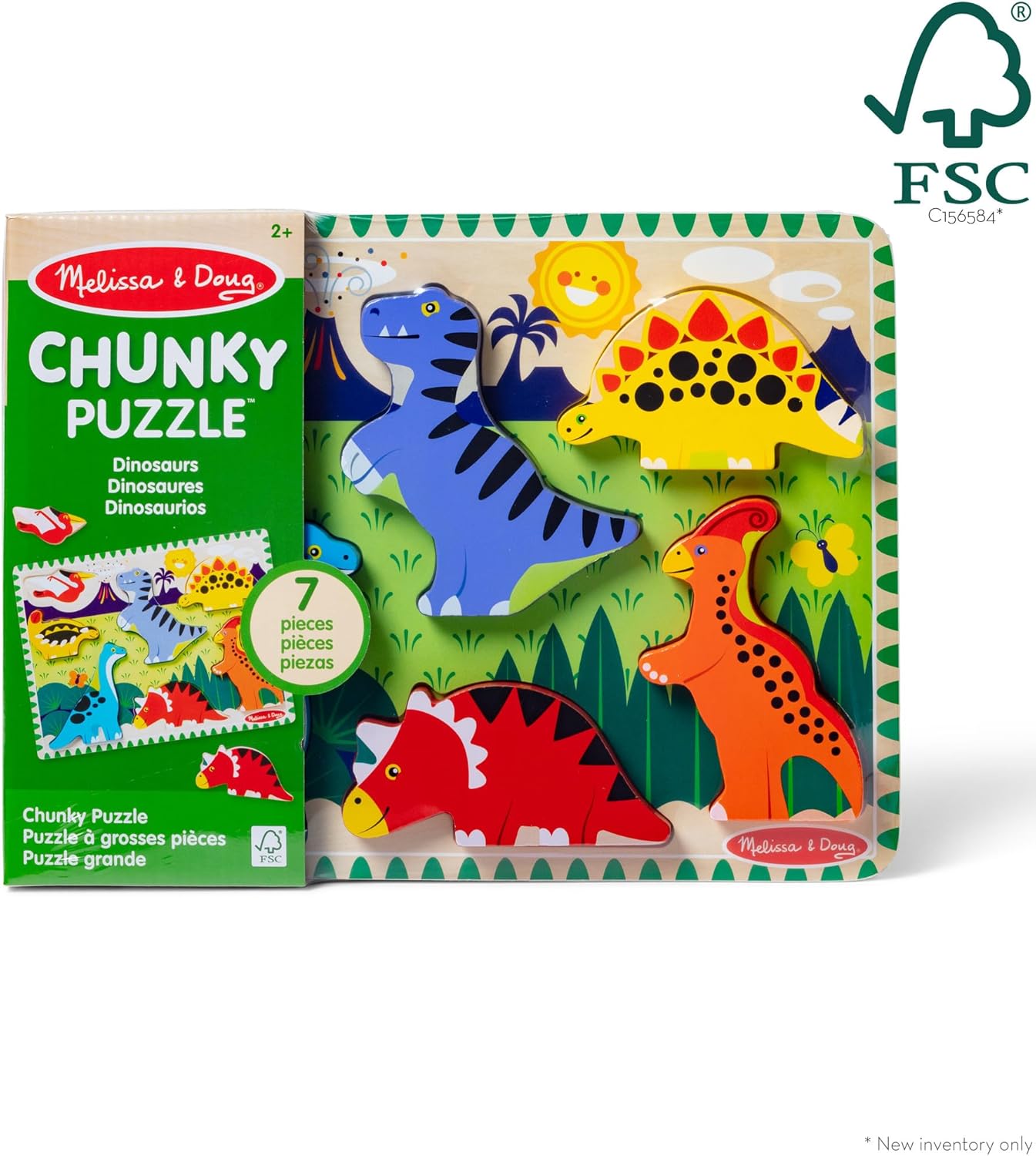 Melissa & Doug Dinosaur Wooden Chunky Puzzle - 7 Pieces | FSC Certified Eco-Friendly Fun