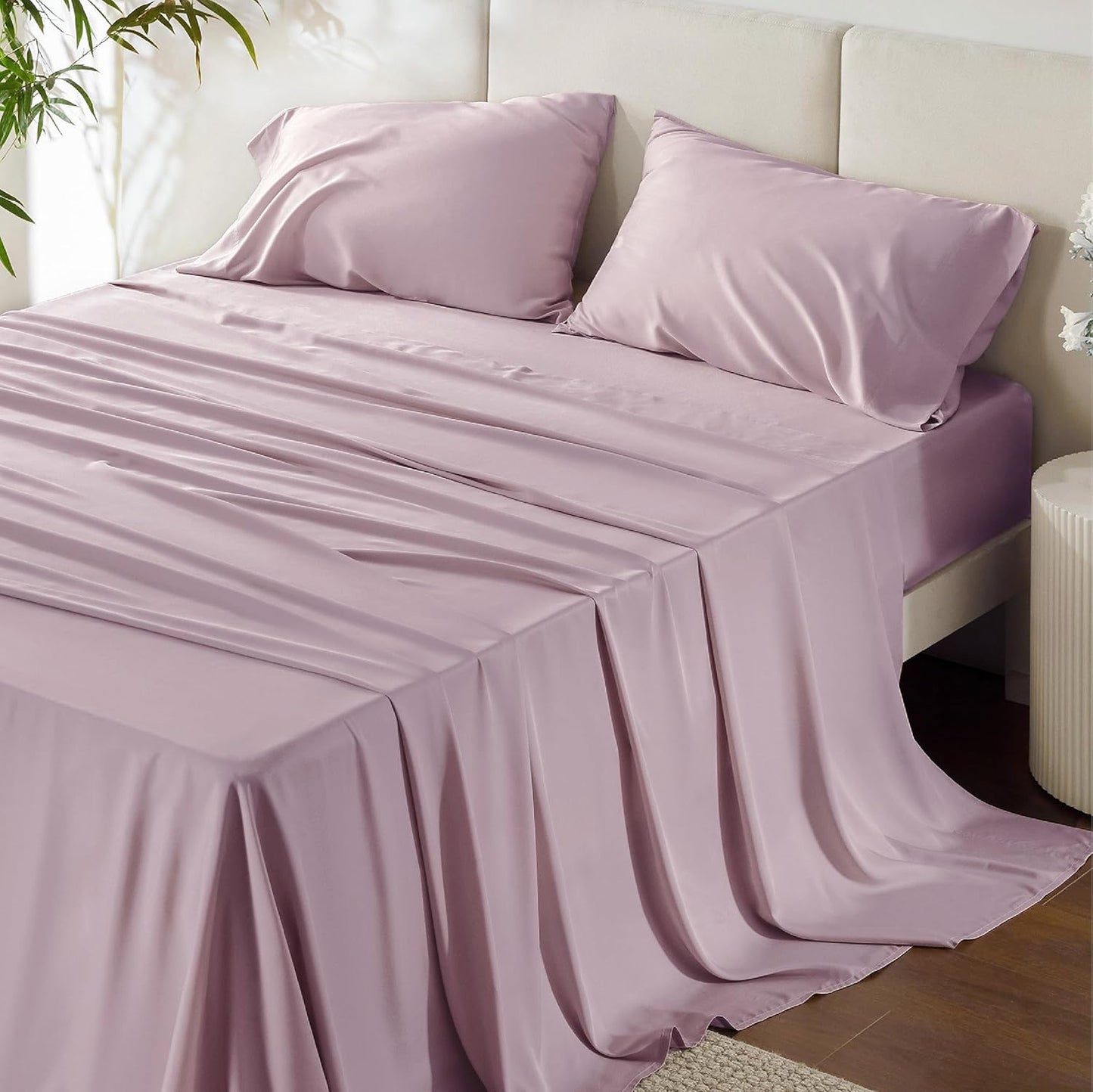 Bedsure Cooling Bed Sheets - Breathable Rayon from Bamboo | Soft, Deep Pocket Up to 16 Inches, Lavender