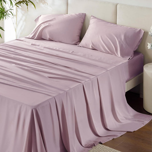 Bedsure Cooling Bed Sheets - Breathable Rayon from Bamboo | Soft, Deep Pocket Up to 16 Inches, Lavender