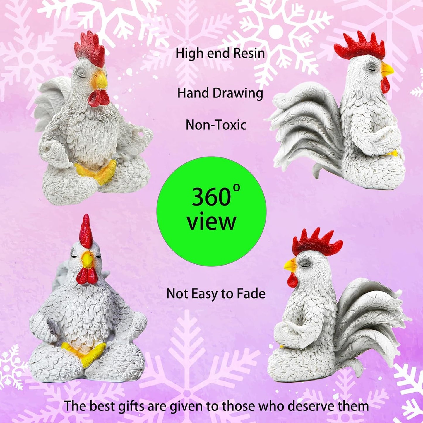 Regine Switzerland Funny White Rooster Statue - Handcrafted Resin Chicken Figurine in Yoga Pose | Vibrant Country Decor
