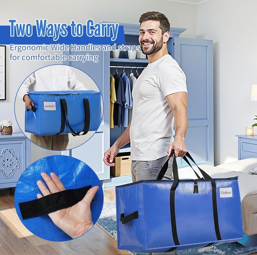 BAGAIL Heavy Duty Moving Bags - Extra Large Storage Totes with Strong Handles | 6 Pack in Blue