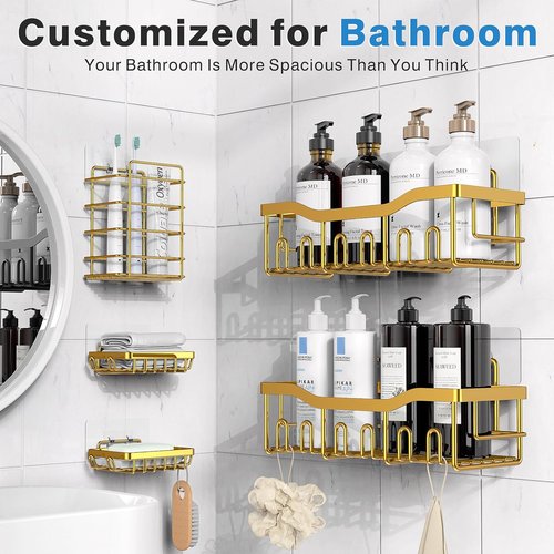 EUDELE Rustproof Stainless Steel Shower Caddy - No Drill Adhesive Organizer with Large Capacity | XL Size for Bathroom & Kitchen
