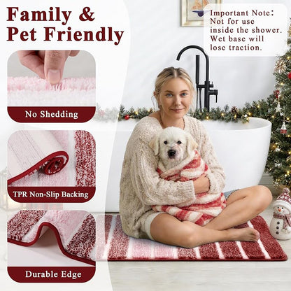 Christmas Bath Rug Set 5-Piece Non-Slip Red 18x26, 20x32, 20x48, U-Shape 20x24, Lid Cover 19x21
