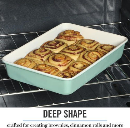 Martha Stewart Gallen Nonstick Carbon Steel Baking Pan - 13 x 9 Inch, Teal, Durable Bakeware for Easy Release