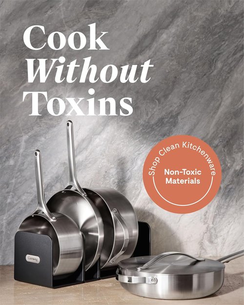 Caraway Stainless Steel Cookware Set - 12-Piece 5-Ply Pots & Pans - Non-Toxic, PTFE & PFOA Free, Space-Saving Design