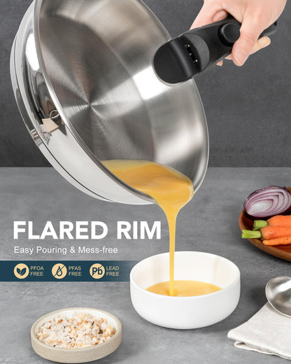 MICHELANGELO Stainless Steel Frying Pan Set, Cooking Pans with Removable Handle, Triply Base Stainless Steel Pan Set, Induction Compatible Skillet- 8" & 9.5" & 11"