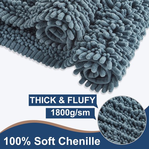Luxury Chenille Dusty Blue Bathroom Rugs Sets 2 Piece, Thickened Hot Melt Rubber Bottom Bath Mats for Bathroom Non Slip,Bath Rugs Quick Dry Machine Washable for Shower Mat (47"x17"+17"x24")