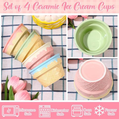 Honeydak Ice Cream Bowls - 9 oz Reusable Waffle Dessert Cups | Perfect for Summer Parties & Snacks