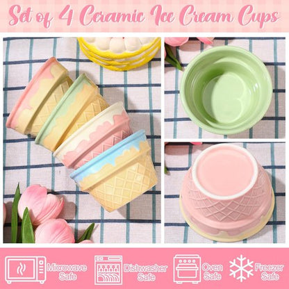 Honeydak Ice Cream Bowls - 9 oz Reusable Waffle Dessert Cups | Perfect for Summer Parties & Snacks