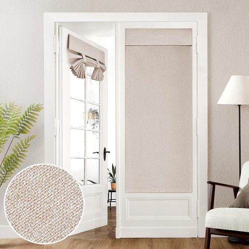 HOMEIDEAS 100% Linen Blackout Curtains - Modern Farmhouse Privacy Door Window Treatment, 26 x 68 Inch Panel, Natural