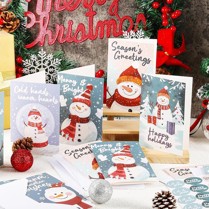 White Snowman 24-Pack Holiday Greeting Cards with Envelopes & Stickers – 6 Designs, 4x6 Inches