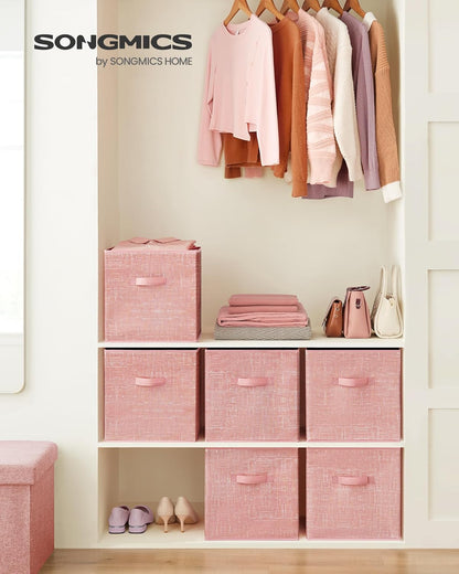 SONGMICS Storage Cubes - 13-Inch Foldable Non-Woven Fabric Bins with Double Handles | Set of 6 in Jelly Pink