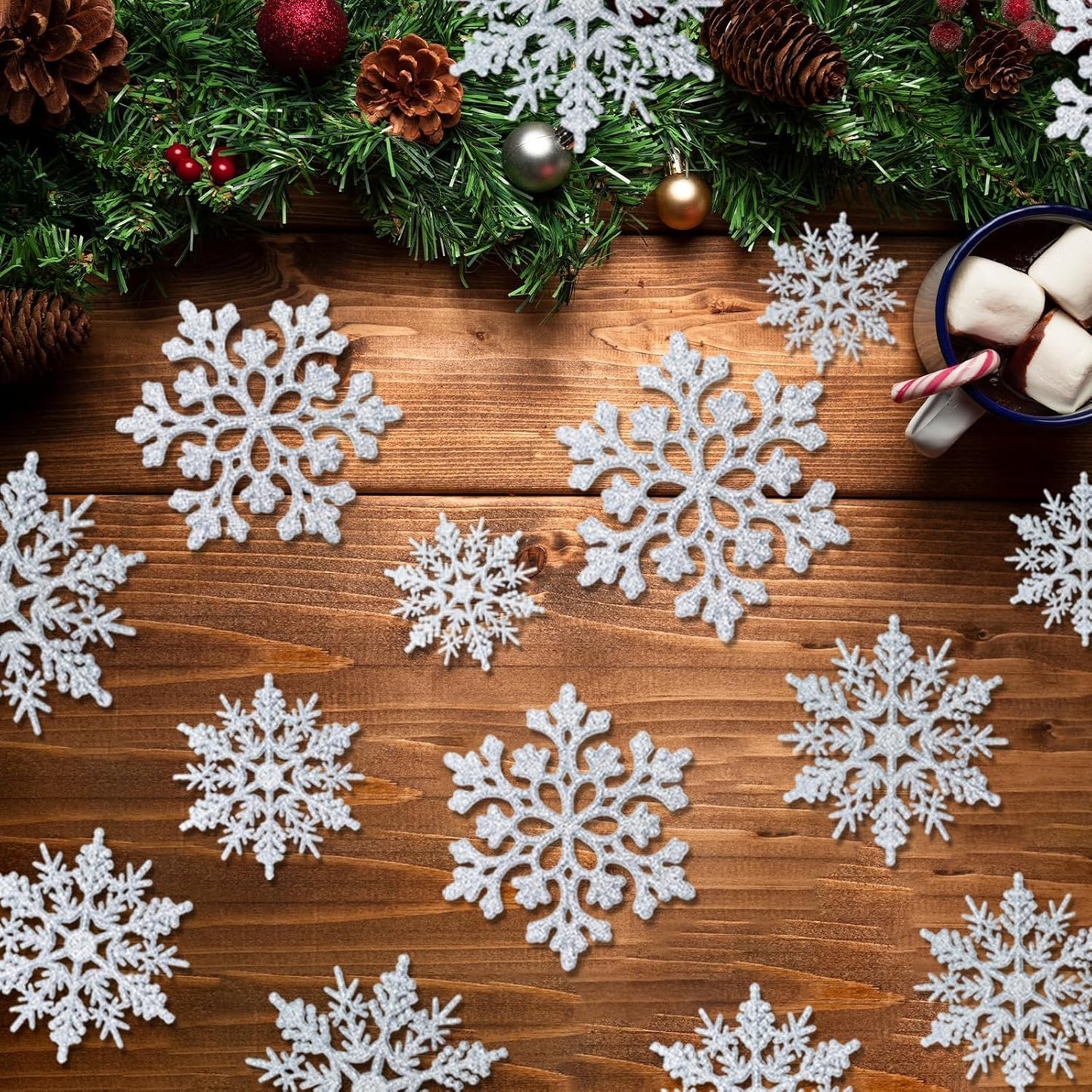 Skiennix 36-Piece Christmas Silver Snowflake Ornaments - Glittery Winter Tree Decorations