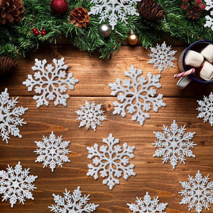 Skiennix 36-Piece Christmas Silver Snowflake Ornaments - Glittery Winter Tree Decorations