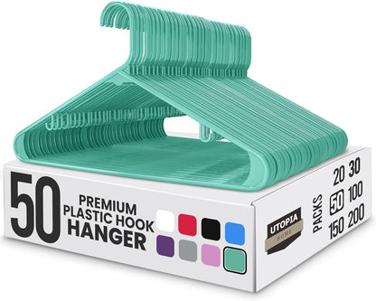 Utopia Home Plastic Hangers 50 Pack - Durable Space-Saving Closet Organizers - Ideal for Shirts, Pants & Coats (Aqua)