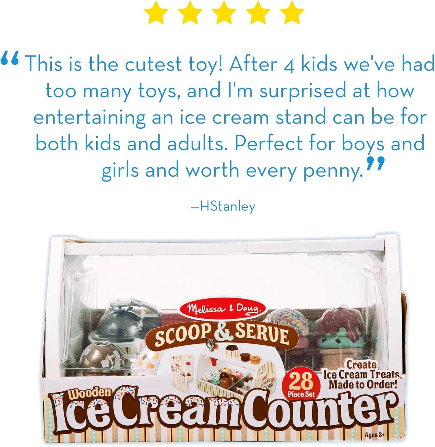 Melissa & Doug Wooden Ice Cream Counter - Pretend Play Store with 28 Accessories for Kids 3+