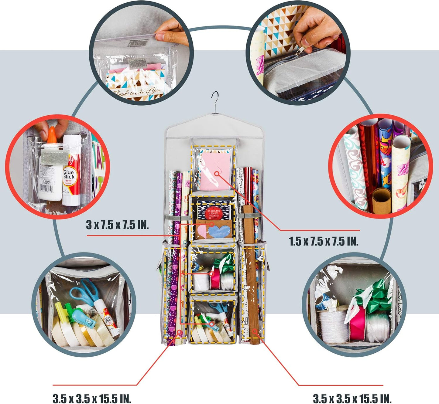 Regine Switzerland Double-Sided Gift Bag Organizer - Stylish Light Grey Wrap Storage
