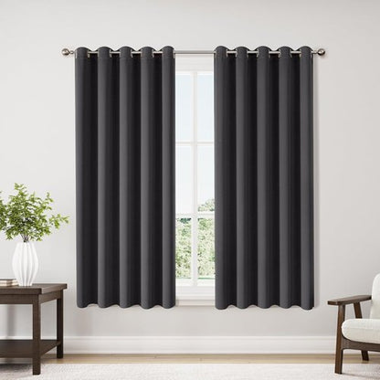 ChrisDowa Blackout Curtains - Extra Wide Thermal Insulated Room Darkening Panels, Dark Grey, 70 x 63 Inch
