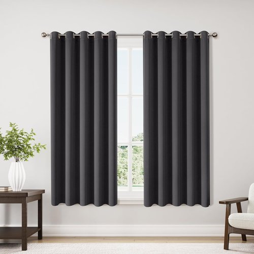 ChrisDowa Blackout Curtains - Extra Wide Thermal Insulated Room Darkening Panels, Dark Grey, 70 x 63 Inch