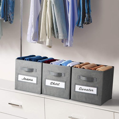 Artsdi 11-Inch Storage Cube Bins - Foldable Fabric Organizers with Labels & Pen | Gray (Set of 10)